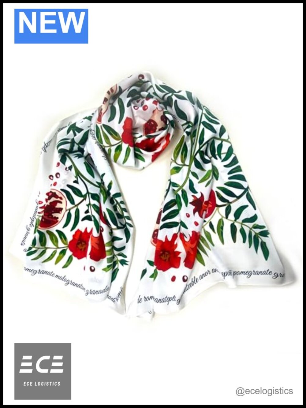 100% Pure Silk Satin Scarf Floral Pomegranate Print Shawl Wrap Women